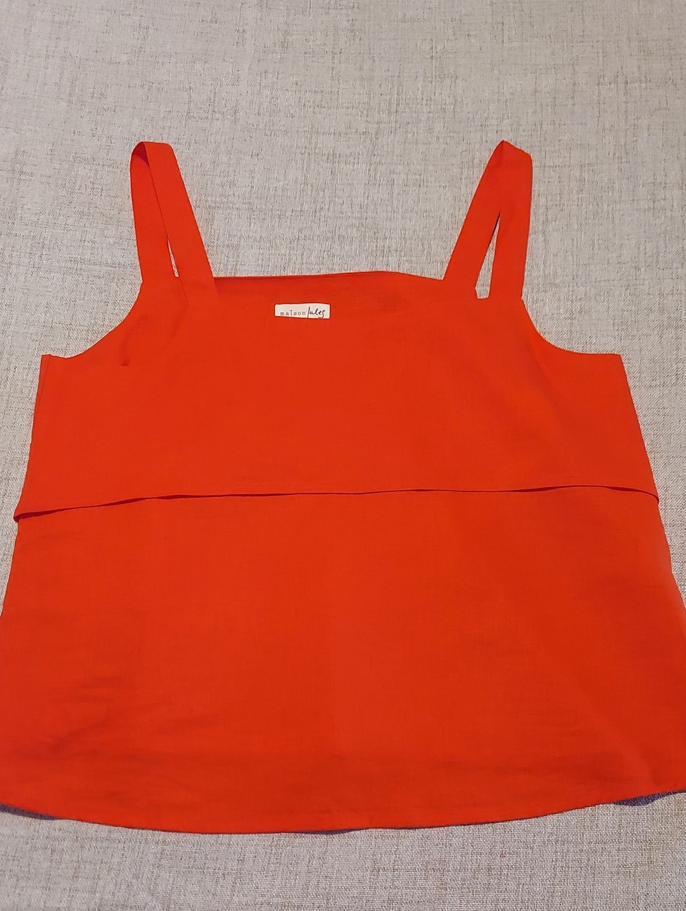 Maison Jules Linen Blend Coral Square-Neck Camisole Tank
